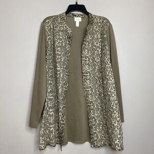 CHICOS Leopard Mesh Soft Taupe Duster Open Front‎ Cardigan Size 3